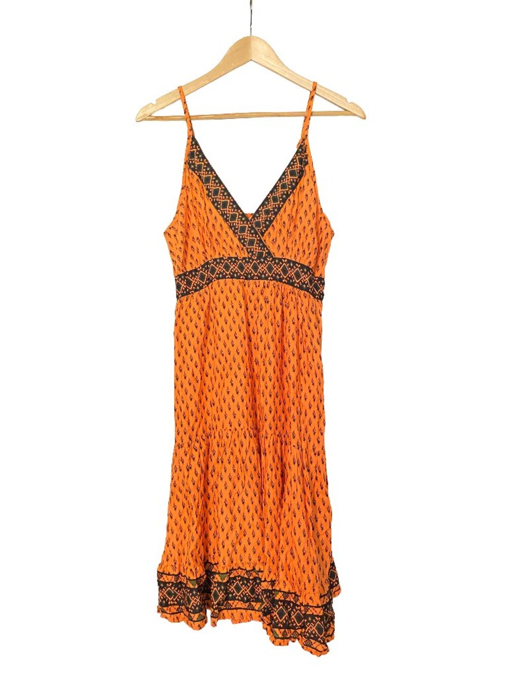 Kings Road - Soft Orange Boho Sundress - Rayon Spaghetti Strap Midi Dress - L
